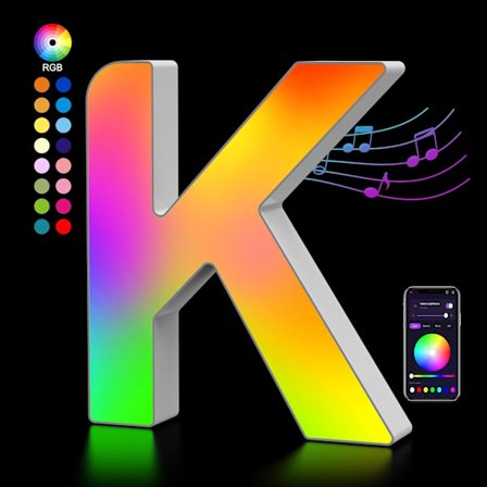 Lysende bokstaver USB-drevne, LED-bokstavlys fargeskiftende bokstavskilt gave - K