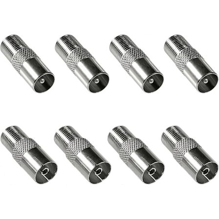 8X Koaksial Satellit Antenne Adapter (4X F-Stik Til Iec Antenne Stik, 4X Til Iec Antenne Stik) Koaksial Konnektor Til Koaksial - Antenne Kabel, Sølv