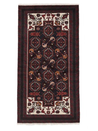 Tappeto Beluch 100X193 Nero/Rosso Scuro (Lana, Persia)