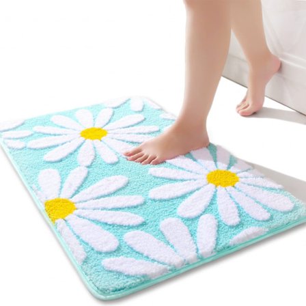 Hvit Blomster Beige Badematte (Grønn) - 50 x 80cm Sklisikker Bad