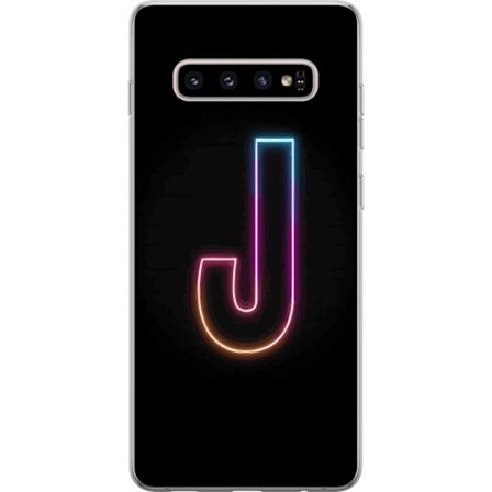Kompatibelt Mobildeksel til Samsung Samsung Galaxy S10+ Minimalistisk neonbokstav J i fargeskiftende lys mot svart bakgrunn