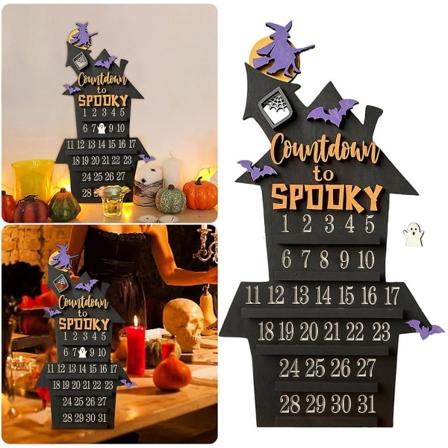 2023 Halloween Adventskalender 31 dage nedtællingskalender Heks Slot Formet Ornamenter Dekorationer Med Diy Flytning Spøgelse Til Kontor Hjem 