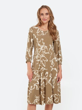 SIGNATURE - 3/4 Ærmet Kjole - Lys Khaki