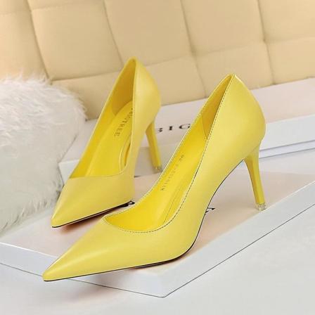 Kvinna Läder Högklackat Spetsiga Partyskor - Gul 7,5cm 4.5 / 9511-17-7.5cm yellow