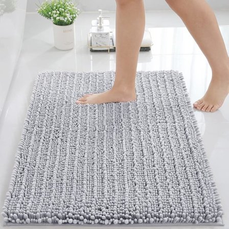 Lyxig Chenille Badrumsmatta, Extra Mjuk Tjock Absorberande Badrumsmatta, Maskintvättbar Halkfri Plysch Badrumsmatta för Badrum, Dusch och Badkar (16'