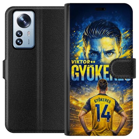 Kompatibelt Lommeboketui til Xiaomi Xiaomi 12 Pro Viktor Gyökeres fotballplakat i gult og blått med dramatisk stadionbakgrunn, sportillustrasjon for