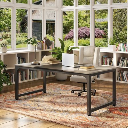 Skrivebord i tre/metall 180x80cm - Grå/svart