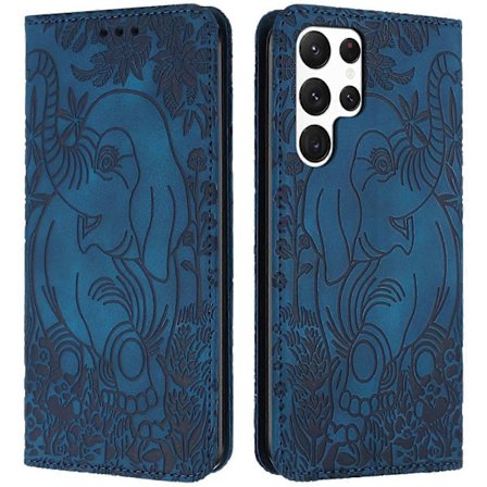 Til Samsung Galaxy S25 Ultra Case PU Læder Wallet Telefon Cover Elefant Mønster - Sort