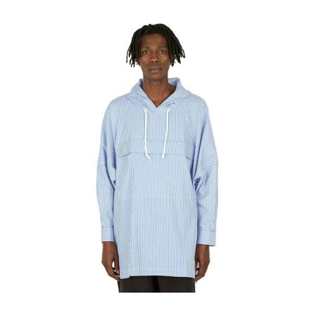 Comme des Garçons, Drawstring Hooded Shirt Blauw, Heren, Maat:S,Katoen,streep