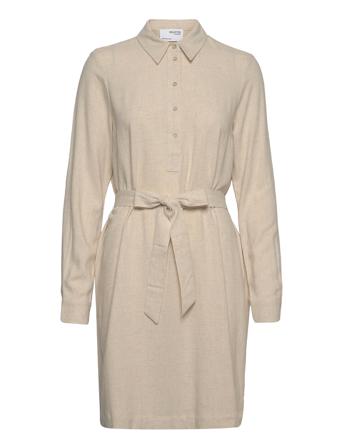 Slfviva Ls Short Dress Kort Klänning Beige Selected Femme