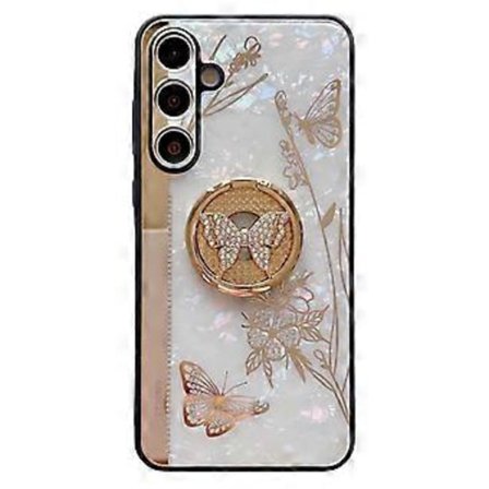 Skal till Samsung Galaxy A35 5G Strass Dekor Ställ TPU+PC Fjäril Blommigt Telefonskydd (Stil A)