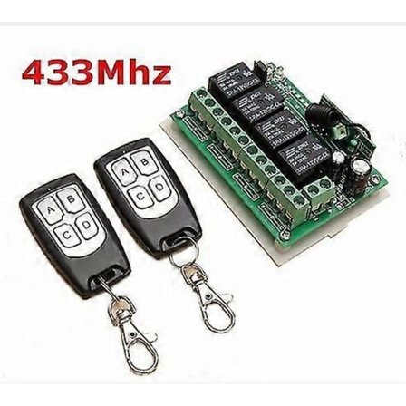 433MHz Trådlös DC 12V 4-kanals Fjärrkontroll Långdistans RF Reläbrytare 2 Sändare + 1 Mottagare för Garageport