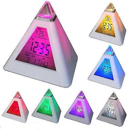 Digital LED-väckarklocka 7 färger Ändra nattljus Tid Temperatur Display Pyramid Form Skrivbordsklocka