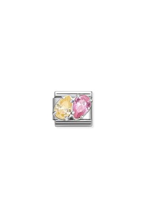 Classic cz & 925 Sterling Silver Yellow & Pink Double Drops
