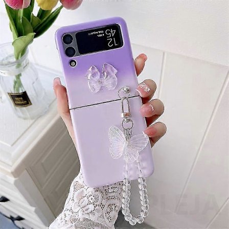 Sött fjärilsarmbandsfodral kompatibelt med Samsung Galaxy Z Flip 4, Gradientfärgat hårt PC stötsäkert skydd