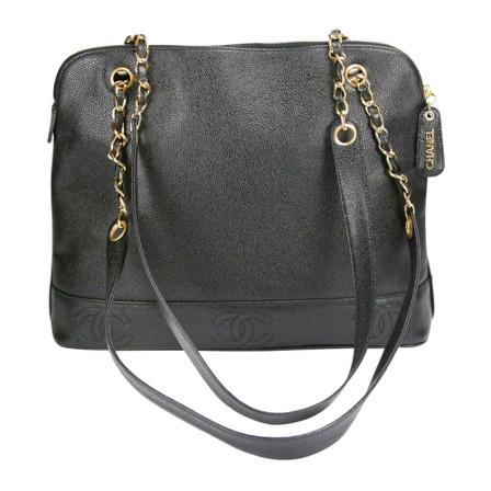 Chanel Vintage, Pre-owned Triple CC Chain Tote Caviar Gold Zwart, Dames, Maat:ONE Size,leer