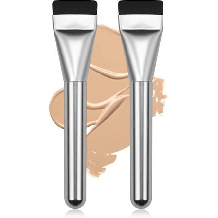2-pak flade foundation børster - makeup børster - maske børster - sølv