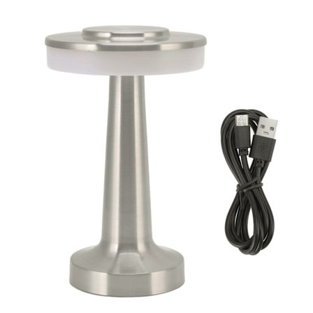 Bärbar LED-bordslampa Retro Touch Control 3 nivåer Färgtemperatur Uppladdningsbar bordslampa Nattlampa för hotell Silver