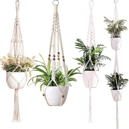 Makramee-amppeli, vahva ja hieno makramee-kasviköysiamppeli - puuvillaköysi - 4 jalkaa - käsinkudotut makramee-kukat parvekkeelle