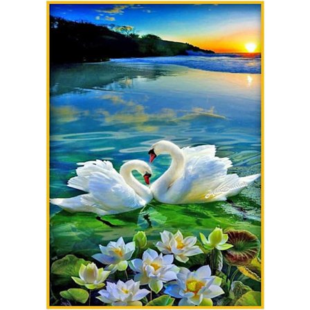DIY 5D Diamantmaleri efter Tal Svanen i Søen Korssting