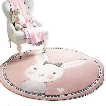 Tflycq Rund Matta 1 m, Stor Söt Supermjuk Kaninmatta för Barnrum Lekrum Barnkammare Sovrum Vardagsrum, Halkfri Tvättbar Rund Golvmatta-