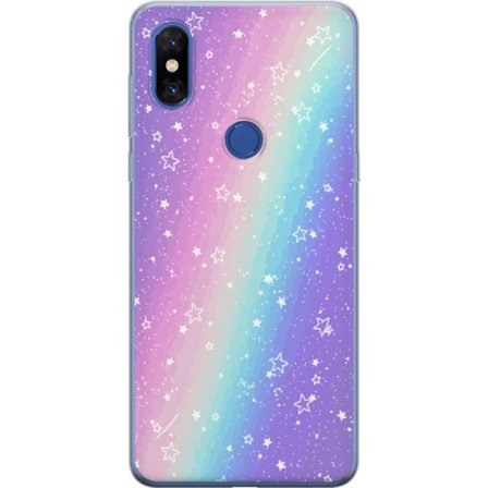 Kompatibel Mobilcover til Xiaomi Mi Mix 3 Rainbow-farvet pastelbaggrund med hvide stjerner og glitrende prikker i blød overgang