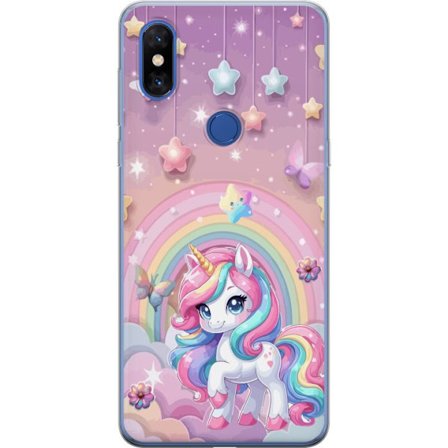 Kompatibel Mobilcover til Xiaomi Mi Mix 3 Magisk enhjørning med regnbue manke, stjerner og sommerfugle mod en pastelfarvet himmel med skyer
