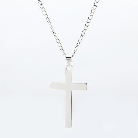 Korshalskjede for menn, sølv rustfritt stål vanlig kors anheng halskjede for menn kjede