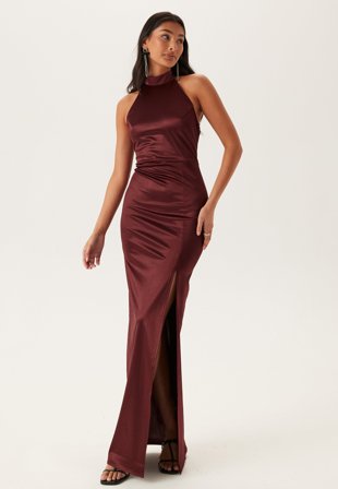 Bubbleroom Occasion-Stretch Satin Halterneck Gown-XS