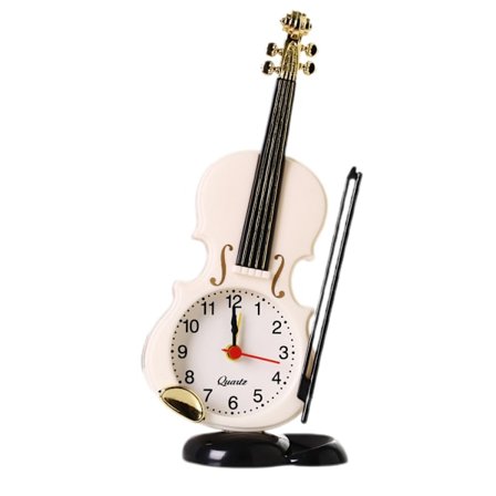 Simuleringsfiolin vekkerklokke, kreativ instrument stil skrivebordsklokke, stue dekorasjon skrivebordsklokke (hvit)