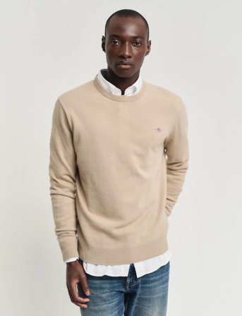 GANT Extrafine Lambswool C-Neck A/S - Beige - XL