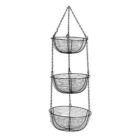 3-lags Hængekurv Frugt Organizer Køkken Kraftig Tråd Organizer Med Tråd Metal Loftkroge - Sort Trådkurv