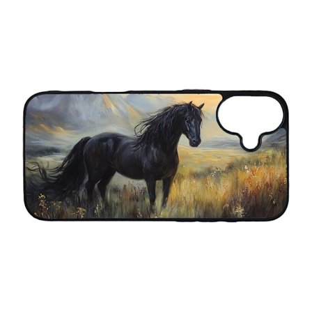 Svart Häst Oljemålning iPhone 16 Plus Mobiltelefon Skal