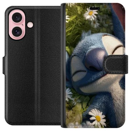 Kompatibelt Lommeboketui til Apple iPhone 16 Stitch faller fredelig i søvn i en eng av prestekrager hvor mykt lys og roen i naturen skaper en varm og