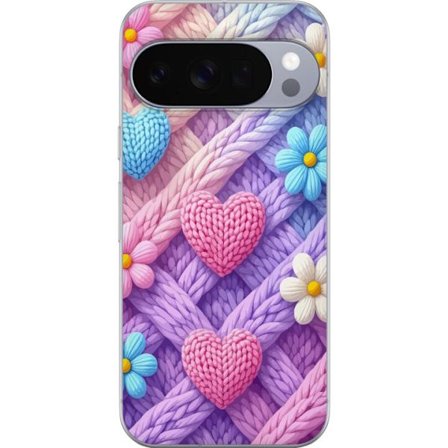 Kompatibelt Mobildeksel til Google Pixel 10 Pro XL Pastellfarget strikket mønster med flettede teksturer, hjerteformer og blomster i en myk kawaii- og