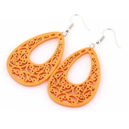 Earrings - Flowers -Wood - Orange