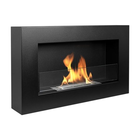 Etanolkamin med glas Öppna spisar Bio-eldplats Hängande biopejs Bioetanolbrännare 65 cm x 40 cm x 12 cm BOX matt svart ekologisk eldstad