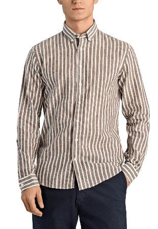 Lindbergh Striped cotton/linen Shirt L/S Skjortor Herr Brun L