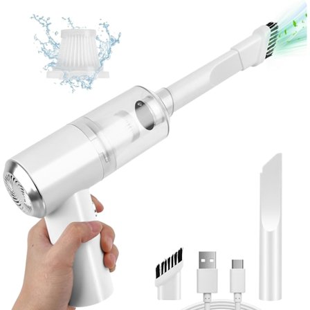 Mini Bil Dammsugare (4500 pa) Portabel Sladdlös Uppladdningsbar, Liten Handhållen Dammsugare, Dator Dammsugare/V01/Vit