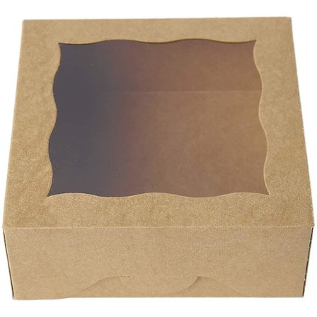 6" brune bagerikasser med PVC-vindue til tærte- og småkagekasser, lille naturlig kraftpapirkasse 6x6x2,5 tommer, 12 stk.