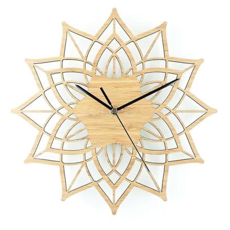 Lotus Bambus Flower Vægur Naturligt Træ Væghængende Bord Quartz Mute Ur