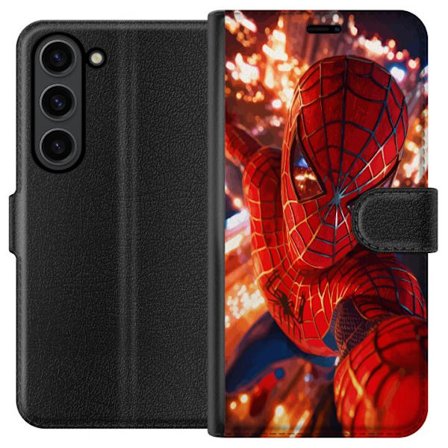 Kompatibelt Plånboksfodral till Samsung Samsung Galaxy S24+ Spider Man i intensiv action med gnistrande ljus och dynamiskt perspektiv i filmisk super