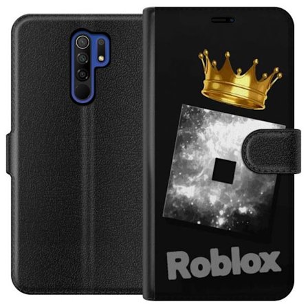 Kompatibelt Lommeboketui til Xiaomi Xiaomi Redmi 9 Minimalistisk svart og sølvfarget Roblox-symbol med gylden krone og luksuriøs gamer-estetikk på