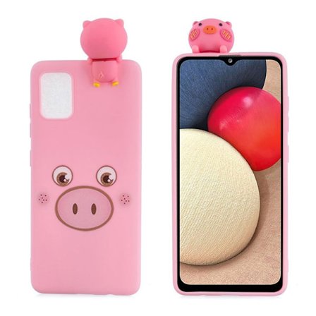 Cute 3D Samsung Galaxy A02s Etui - Lyserød gris