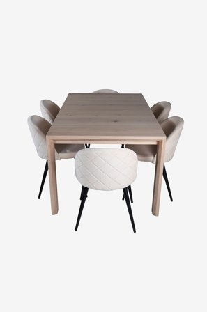 Venture Home - Spisegruppe Slider med 6 Velvet Stitches spisestoler - Hvit - Spisegrupper - Fra Homeroom