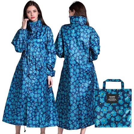 Regnfrakk for kvinner, lang regnponcho, vanntett regntøy, regnjakke, vindtett regnkappe, regnfrakk, regnbeskyttelsesklær med klafflomme