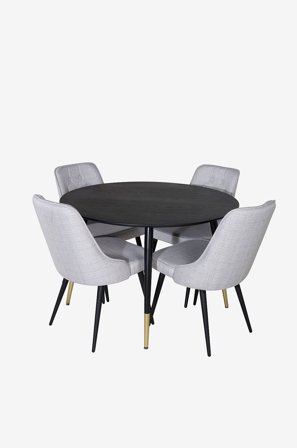 Venture Home - Spisegruppe Dipp med 4 stk stoler Velvet Deluxe - Svart - Spisegruppe 4 personer - Fra Homeroom