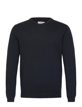 Jjebasic Knit V-Neck Noos Stickad Tröja V-krage Blå Jack & J S