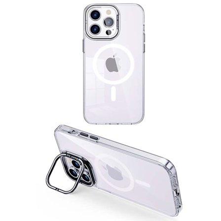 Genomskinligt Magsafe- case kompatibelt med Iphone 15 Pro Max, Soft Tpu Anti-drop Stötsäkert cover med inbyggt kamerastativ