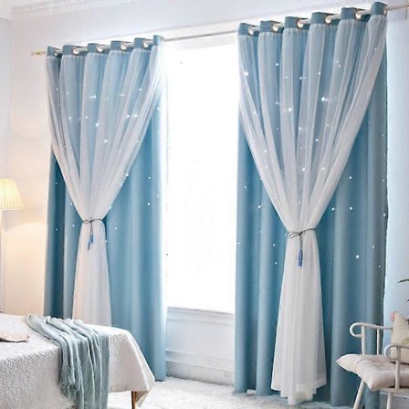 Stjärnformade Utskurna Fönstergardiner Mörkläggningsgardiner För Barn Flickors Sovrum Vardagsrum Dubbla Lager Stjärnfönster Mörkläggningsgardiner 